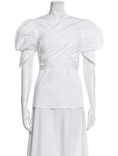 Pre-owned Beaufille V-neck Short Sleeve Top In White