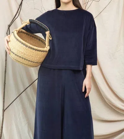 Beaumont Organic Divya Organic Cotton Velour Top In Night Sky Navy In Blue