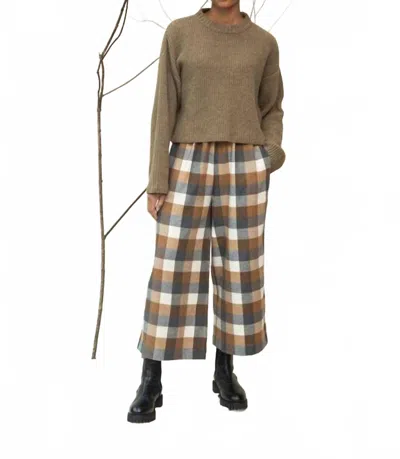 Beaumont Organic Evora Brushed Cotton Trousers In Tan Check In Multi