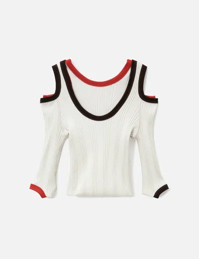 Beautiful People Double-end Suvin Compact Rib Hollow Top In White