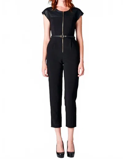 Beautifully Leather Sleeve Jumpsuit In Black