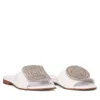 Beautiisoles By Robyn Shreiber Made In Italy Adeline Flat White Leather Women Slide Comfortable & Dressy Wedding & Day & Evening In White