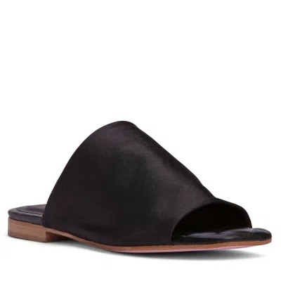 Beautiisoles By Robyn Shreiber Made In Italy Women's April Black Sandal Slide Comfortable Stretch Satin Beach & Work & Evening Flat Mule
