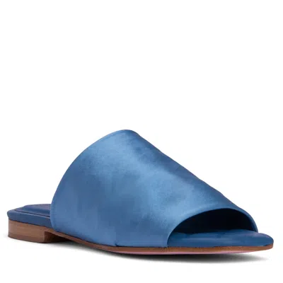 Beautiisoles By Robyn Shreiber Made In Italy Women's April Blue Stretch Satin Comfortable Beach Work Evening Flat Mule Sandal