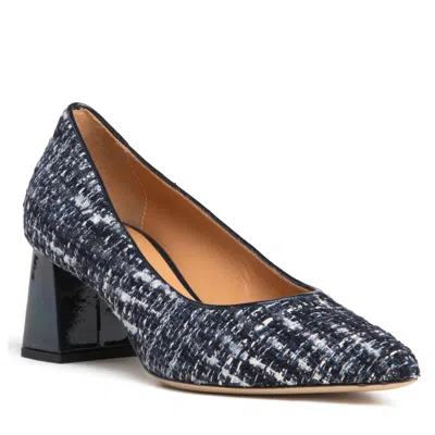 Beautiisoles By Robyn Shreiber Made In Italy Women's Blue Corina Navy Leather & Tweed Pump With Block Heel For Work& Evening