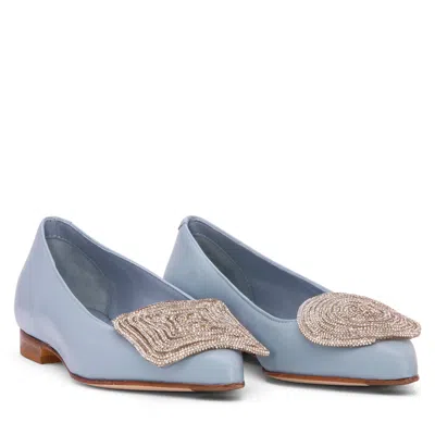 Beautiisoles By Robyn Shreiber Made In Italy Women's Bonnie Baby Blue Leather Work Evening Sexy Comfortable Flat Ballerina