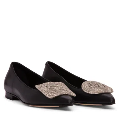 Beautiisoles By Robyn Shreiber Made In Italy Women's Bonnie Black Leather Ballerina Comfortable For Work & Dressy Valentine Evening Flat