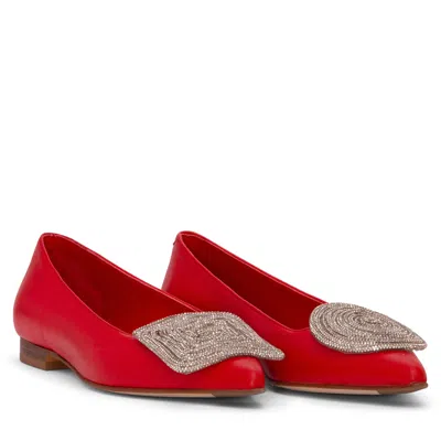 Beautiisoles By Robyn Shreiber Made In Italy Women's Bonnie Red Leather Evening Work Comfortable Sexy Valentine Flat Ballerina