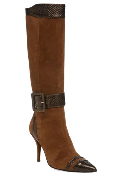 Beautiisoles By Robyn Shreiber Made In Italy Women's Alexis Brown Suede Boot Knee High Comfortable With Dressy Stiletto