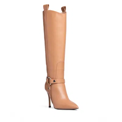 Beautiisoles By Robyn Shreiber Made In Italy Women's Brown Phoebe Beige Leather Comfortable Knee High Stiletto Elegant Boot