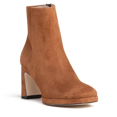 Beautiisoles By Robyn Shreiber Made In Italy Women's Brown Scottie Camel & Cognac Bootie In Suede With Block Heel For Dressy Work & Evening