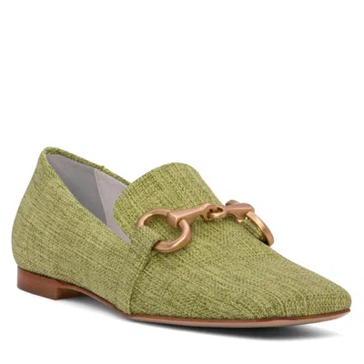 Beautiisoles By Robyn Shreiber Made In Italy Women's Calista Green Linen & Leather Comfortable Elegant Work Evening Loafer