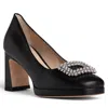 Beautiisoles By Robyn Shreiber Made In Italy Women's Clementine Black Leather With Rhinestones Platform Evening Pump In Black