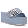 Beautiisoles By Robyn Shreiber Made In Italy Women's Dita Baby Blue Leather Slide Mule Espadrille Sandal Comfortable & Elegant For Work & Evening In Blue