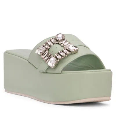 Beautiisoles By Robyn Shreiber Made In Italy Women's Dita Pastel Green Comfortable Wedge Date Night Work Party Leather Platform Sandal