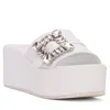 Beautiisoles By Robyn Shreiber Made In Italy Women's Dita White Leather Platform Slide Sandal Comfortable Wedge With Rhinestones For Wedding & Wo In White