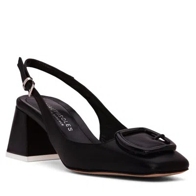 Beautiisoles By Robyn Shreiber Made In Italy Women's Duchess Black Leather Comfortable Dressy Work Evening Low Block Heel Sandal