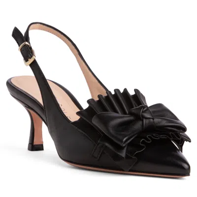 Beautiisoles By Robyn Shreiber Made In Italy Women's Fiorella Black Leather Pump Comfortable Valentine Dressy Work Medium Kitten Heel Slingback