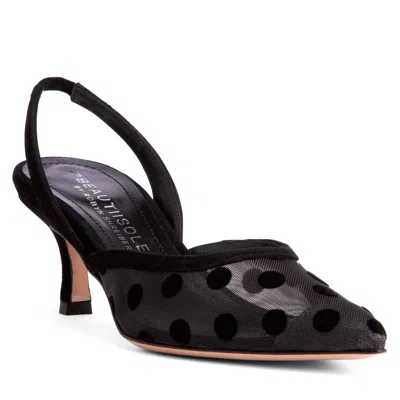 Beautiisoles By Robyn Shreiber Made In Italy Women's Flores Black Mesh Low Kitten Heel Dressy Work Evening Party Elegant Sandal