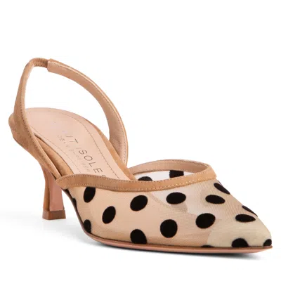 Beautiisoles By Robyn Shreiber Made In Italy Women's Flores Brown Mesh Polka Dots Comfortable Bridal Kitten Heel Work Evening Sandal