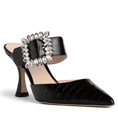 Beautiisoles By Robyn Shreiber Made In Italy Women's Georgina Black Croc Leather Mule Sexy & Dressy Comfortable For Valentine Evening & Party Wit