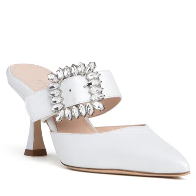 Beautiisoles By Robyn Shreiber Made In Italy Women's Georgina White Pearlized Leather Mule Elegant & Sexy With Jewels Wedding Bridal For Evening