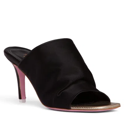 Beautiisoles By Robyn Shreiber Made In Italy Women's Lana Black Heeled Sandal In Dressy Comfortable Stretch Satin For Work Valentine Evening Part