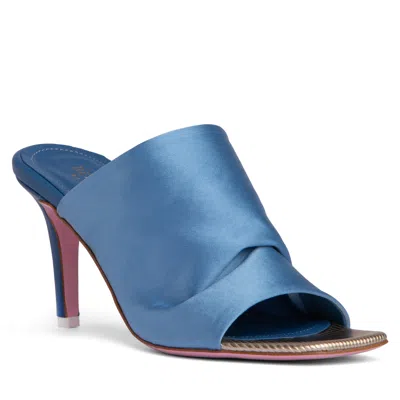 Beautiisoles By Robyn Shreiber Made In Italy Lana Blue Mule For Women Comfortable Stretch Satin Fabric For Dressy Work & Sexy Evening