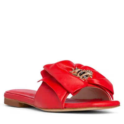 Beautiisoles By Robyn Shreiber Made In Italy Women's Natia Red Leather Comfortable Sexy Work Evening Honey Bee Jewl Slide-in Flat Sandal