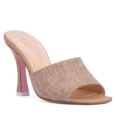 Beautiisoles By Robyn Shreiber Made In Italy Women's Neutrals / Brown Larissa Brown High Heel Sandal In Elegant Linen & Leather Comfortable & Sex