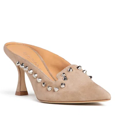 Beautiisoles By Robyn Shreiber Made In Italy Women's Neutrals Georgia Cam Suede Studded Evening Day Wear Mule In Nude