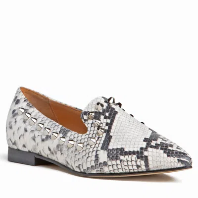 Beautiisoles By Robyn Shreiber Made In Italy Women's White / Neutrals / Grey Celeste White & Black Snakeprint Leather Loafer Comfortable For Work In Grey/white