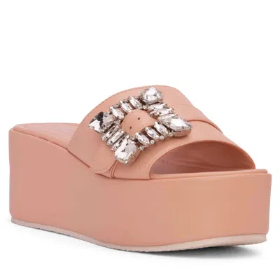 Beautiisoles By Robyn Shreiber Made In Italy Women's Pink / Purple / Neutrals Dita Baby Pink Leather Comfortable Wedge Platform Mule Beach Pool S In Pink/purple