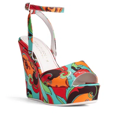 Beautiisoles By Robyn Shreiber Made In Italy Women's Niagara Wedge Red Floral Comfortable Platform Dressy Date Pool Party Sandal