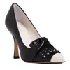 Beautiisoles By Robyn Shreiber Made In Italy Women's Octavia Black Leather Work Pump With Studs & Fringes Comfortable & Elegant In Black