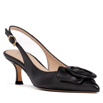 Beautiisoles By Robyn Shreiber Made In Italy Women's Oralia Black Leather Comfortable Kitten Heel Work Evening Chic Leather Pump