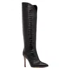 Beautiisoles By Robyn Shreiber Made In Italy Women's Peyton Black Embossed Croc Leather Evening Work Comfortable Heel Knee High Valentine Boot In Black