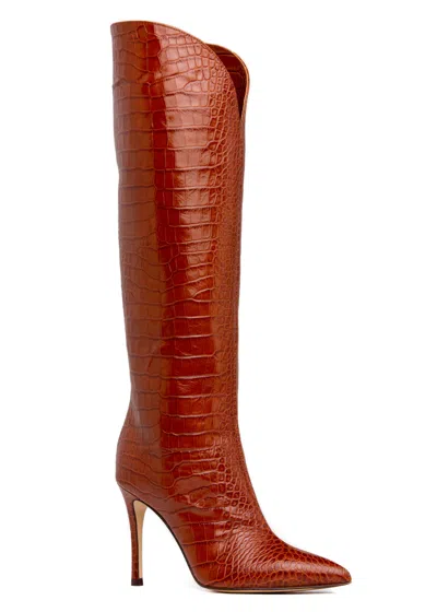 Beautiisoles By Robyn Shreiber Made In Italy Women's Peyton Brown Embossed Leather Evening Knee High Comfortable Heel Boot