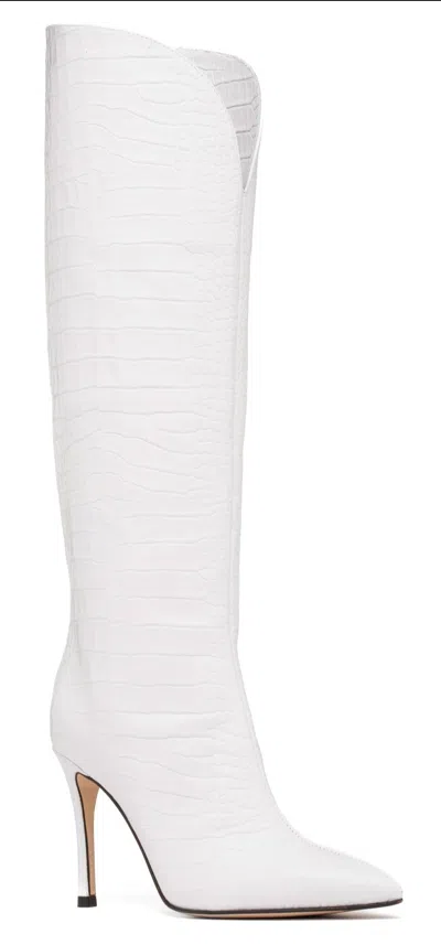 Beautiisoles By Robyn Shreiber Made In Italy Women's Peyton White Croc Leather Tall Stiletto Boot Elegant Wedding