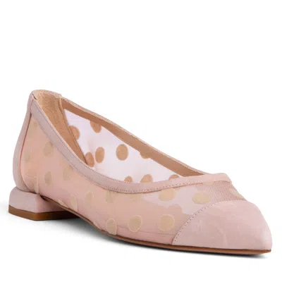 Beautiisoles By Robyn Shreiber Made In Italy Women's Pink / Purple Blake Baby Pink Polka Dots Flat Comfortable Mesh For Dressy Work & Elegant Eve In Pink/purple