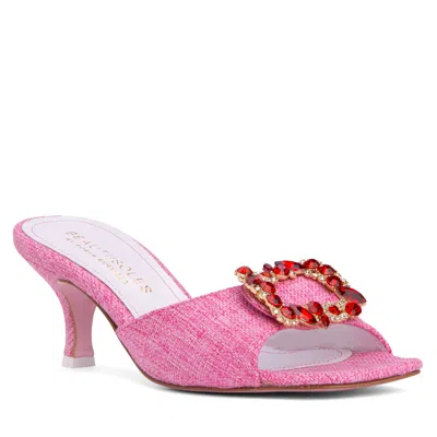 Beautiisoles By Robyn Shreiber Made In Italy Women's Pink / Purple Eden Pink  Comfortable Slide Sandal In Leather & Linen Dressy & Elegant Work K In Pink/purple