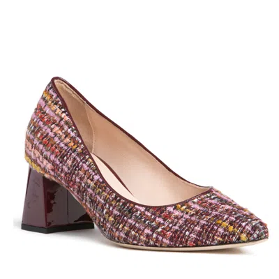Beautiisoles By Robyn Shreiber Made In Italy Women's Red Corina Burgundy Leather Block Heel Pump With Linen For Day & Night Wear