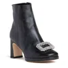 Beautiisoles By Robyn Shreiber Made In Italy Women's Scarlet Black Leather Platform Bootie Comfortable & Elegant Valentine Jewelry & Rhinestones In Black