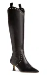 Beautiisoles By Robyn Shreiber Made In Italy Women's Vanesa Black Leather Knee-high Boot With Studs & Kitten Heel Elegant For Work & Valentine Da In Black