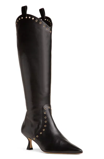 Beautiisoles By Robyn Shreiber Made In Italy Women's Vanesa Black Leather Knee-high Boot With Studs & Kitten Heel Elegant For Work & Valentine Da