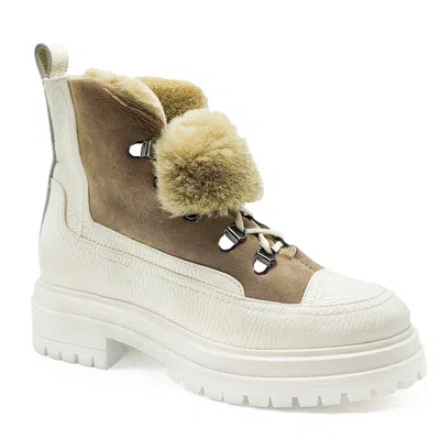 Beautiisoles By Robyn Shreiber Made In Italy Women's White / Brown Francy Brown Winter Bootie With Faux Fur In White/brown