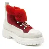 Beautiisoles By Robyn Shreiber Made In Italy Women's White / Red Francy Red Leather & Faux Fur Comfortable Ankle Hiking Valentine Bootie In White/red