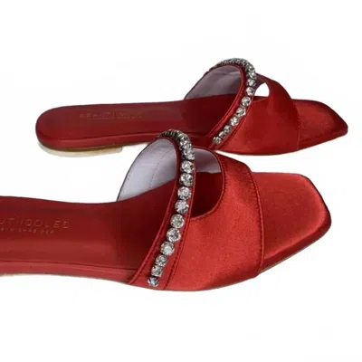 Beautiisoles By Robyn Shreiber Women's Gemma Slide Satin Flat In Red