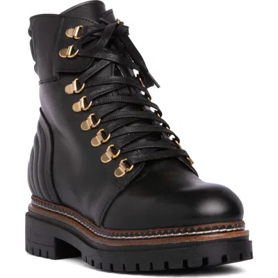 Beautiisoles Ronnie Lace-up Lug Sole Boot In Black
