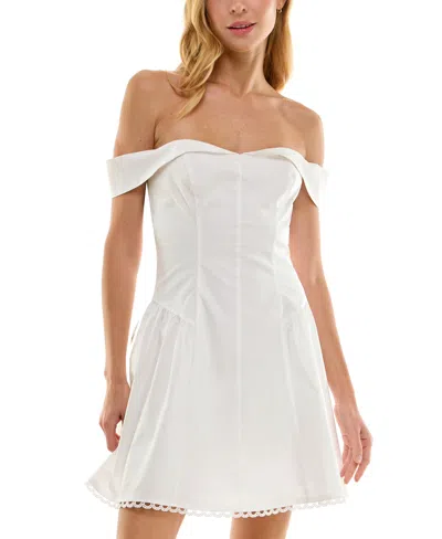 Beauty & Grace Juniors' Off-the-shoulder A-line Mini Dress In White